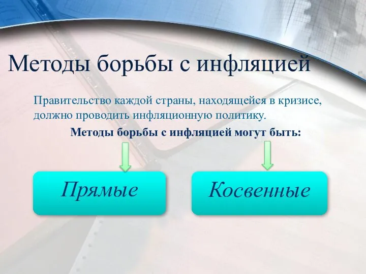 Методы борьбы с инфляцией Правительство каждой страны, находящейся в кризисе, должно