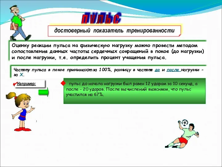 п у л ь с достоверный показатель тренированности Оценку реакции пульса