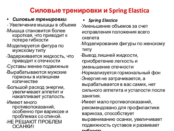 Силовые тренировки и Spring Elastica Силовые тренировки: - Увеличение мышцы в