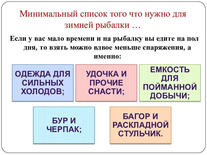 Минимальный список того что нужно для зимней рыбалки … Если у