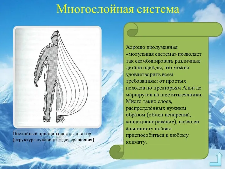 Многослойная система Хорошо продуманная «модульная система» позволяет так скомбинировать различные детали