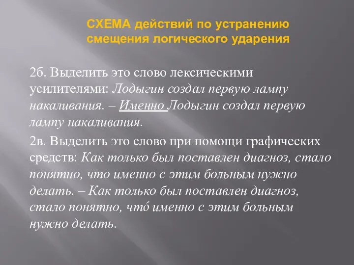 2б. Выделить это слово лексическими усилителями: Лодыгин создал первую лампу накаливания.