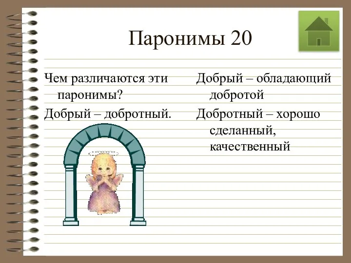 Паронимы 20 Чем различаются эти паронимы? Добрый – добротный. Добрый –