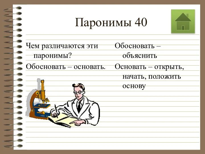 Паронимы 40 Чем различаются эти паронимы? Обосновать – основать. Обосновать –