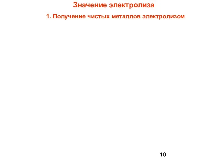 Значение электролиза 1. Получение чистых металлов электролизом