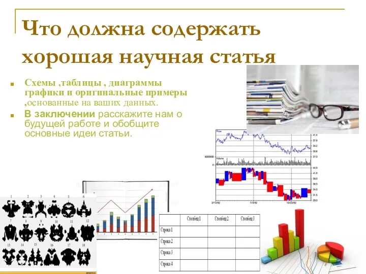 Что должна содержать хорошая научная статья Схемы ,таблицы , диаграммы графики