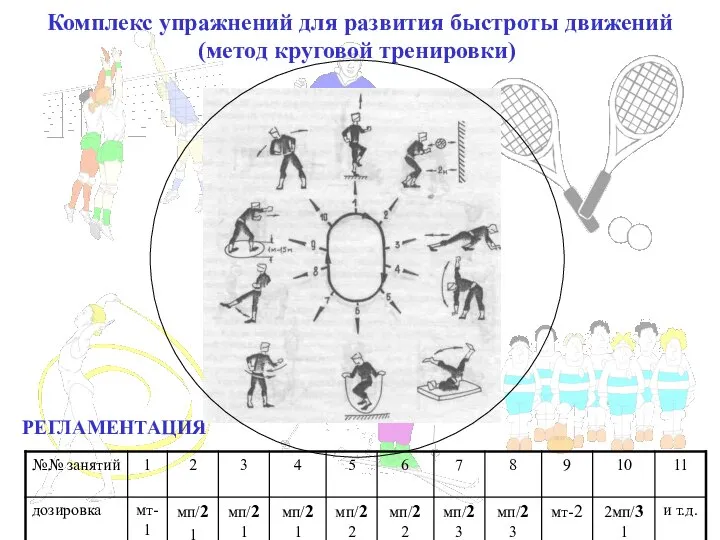 Комплекс упражнений для развития быстроты движений (метод круговой тренировки) РЕГЛАМЕНТАЦИЯ