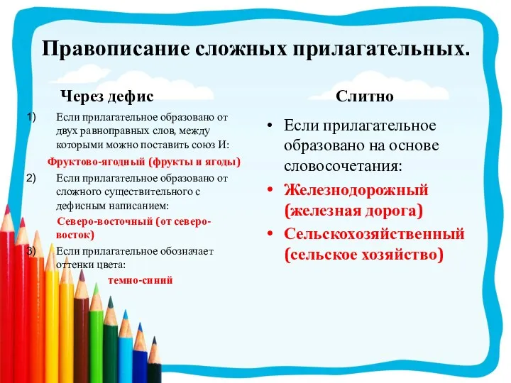 Правописание сложных прилагательных. Через дефис Если прилагательное образовано от двух равноправных