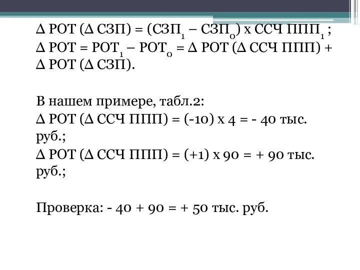 Δ РОТ (Δ СЗП) = (СЗП1 – СЗП0) х ССЧ ППП1