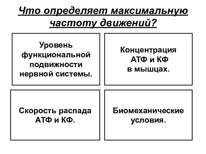 Что определяет максимальную частоту движений? Уровень функциональной подвижности нервной системы. Концентрация