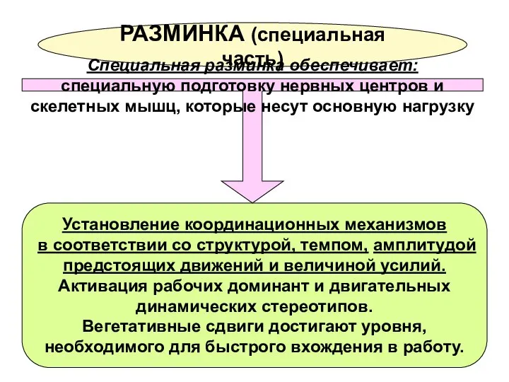 РАЗМИНКА (специальная часть) Установление координационных механизмов в соответствии со структурой, темпом,