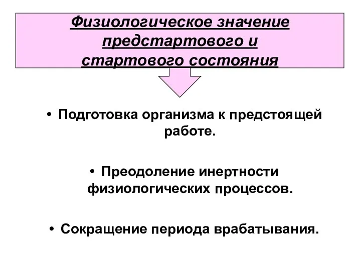 Подготовка организма к предстоящей работе. Преодоление инертности физиологических процессов. Сокращение периода