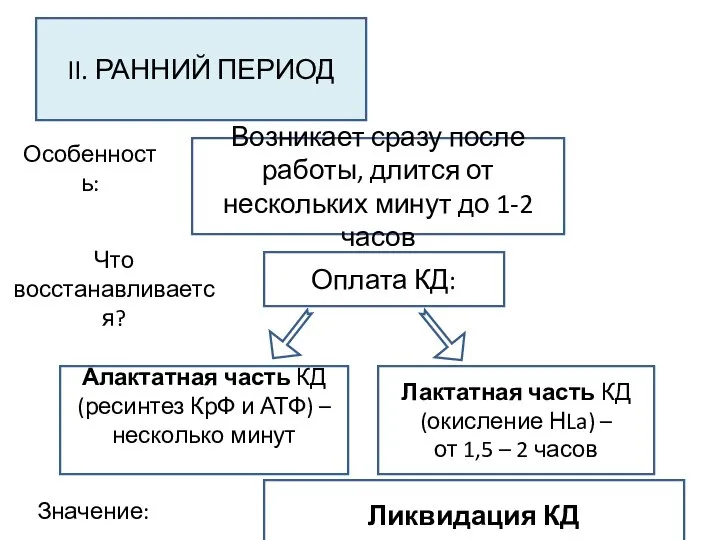 II. РАННИЙ ПЕРИОД Возникает сразу после работы, длится от нескольких минут