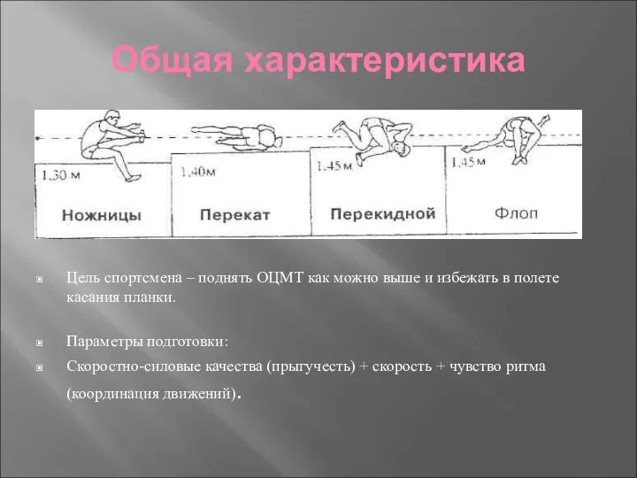 Общая характеристика Цель спортсмена – поднять ОЦМТ как можно выше и