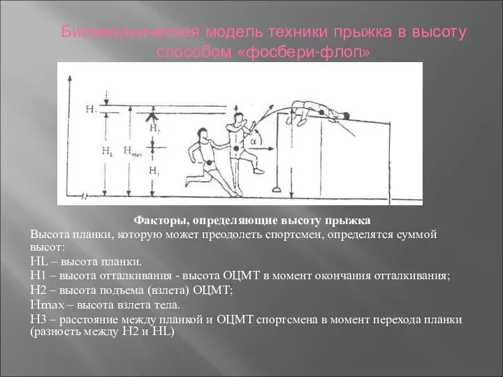 Биомеханическая модель техники прыжка в высоту способом «фосбери-флоп» Факторы, определяющие высоту