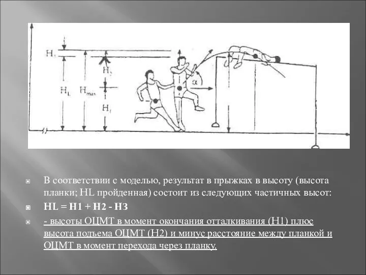 В соответствии с моделью, результат в прыжках в высоту (высота планки;