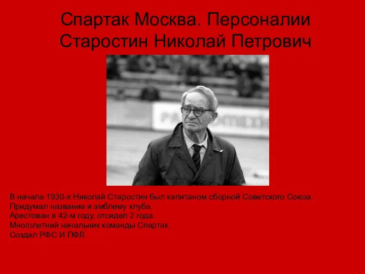 Спартак Москва. Персоналии Старостин Николай Петрович В начале 1930-х Николай Старостин