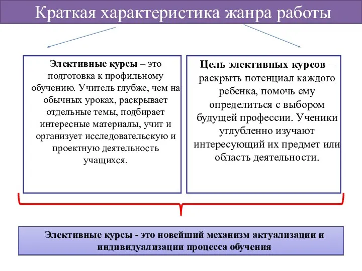 Краткая характеристика жанра работы Элективные курсы – это подготовка к профильному