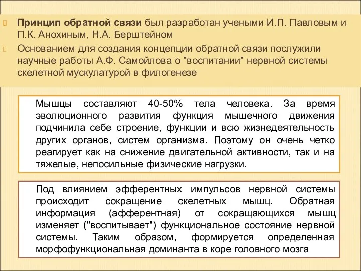 Принцип обратной связи был разработан учеными И.П. Павловым и П.К. Анохиным,