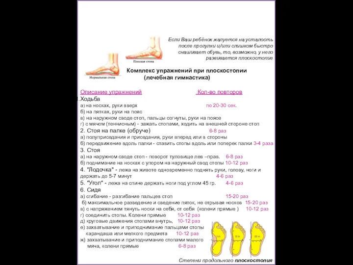 Что делать, если у ребенка плоскостопие? Комплекс упражнений при плоскостопии (лечебная