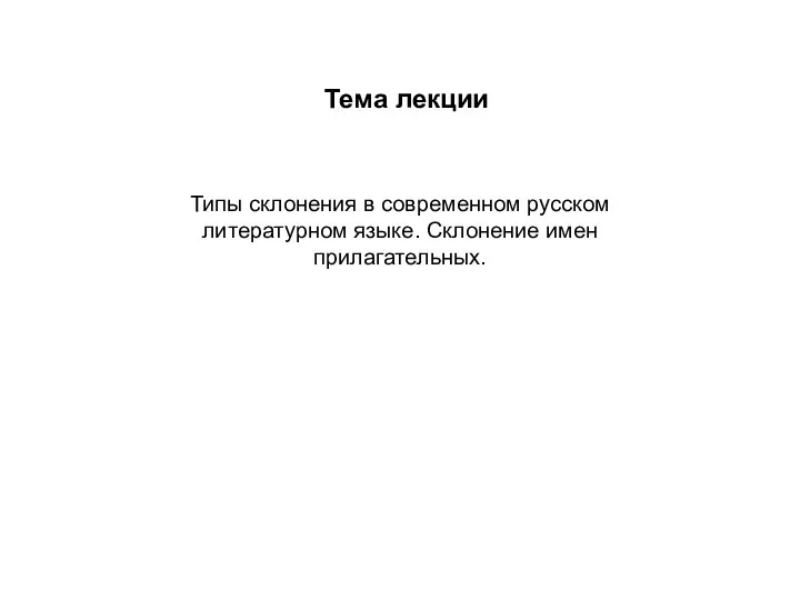 Тема лекции Типы склонения в современном русском литературном языке. Склонение имен прилагательных.