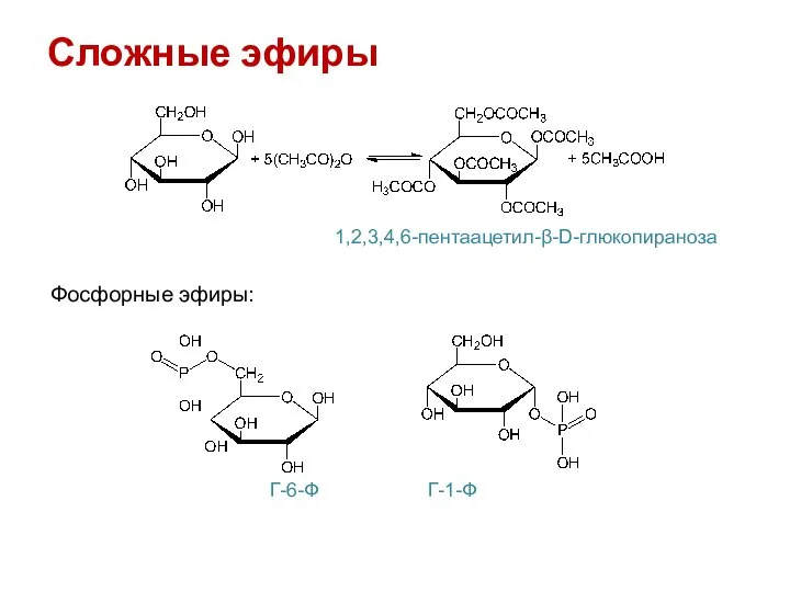 Сложные эфиры 1,2,3,4,6-пентаацетил-β-D-глюкопираноза Фосфорные эфиры: Г-6-Ф Г-1-Ф