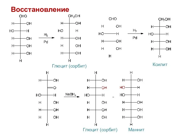 Восстановление Глюцит (сорбит) Ксилит Глюцит (сорбит) Маннит