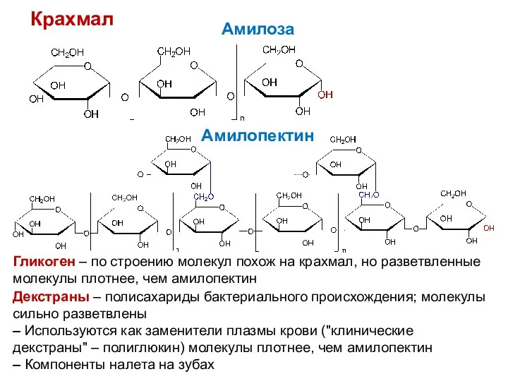 Крахмал Амилоза Амилопектин Гликоген – по строению молекул похож на крахмал,