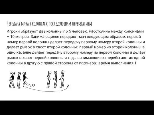 Передача мяча в колоннах с последующим перебеганием Игроки образуют две колонны