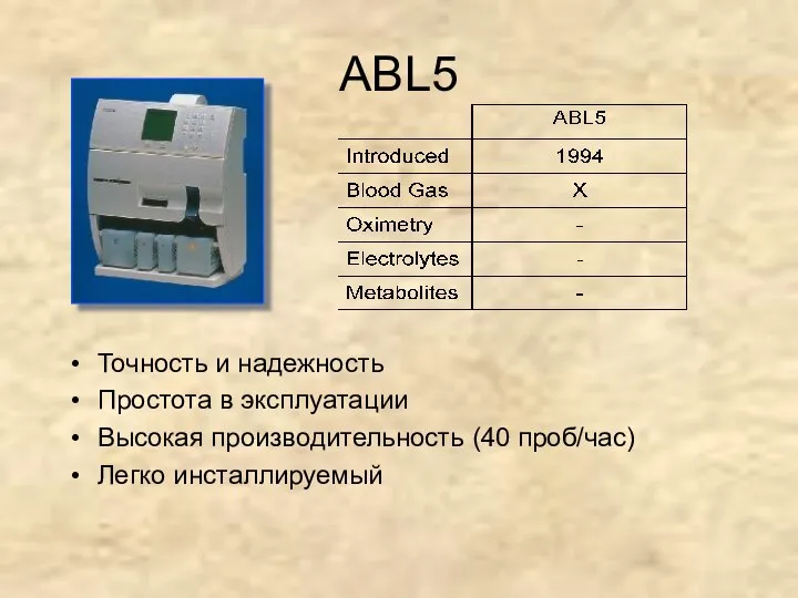 ABL5 Точность и надежность Простота в эксплуатации Высокая производительность (40 проб/час) Легко инсталлируемый