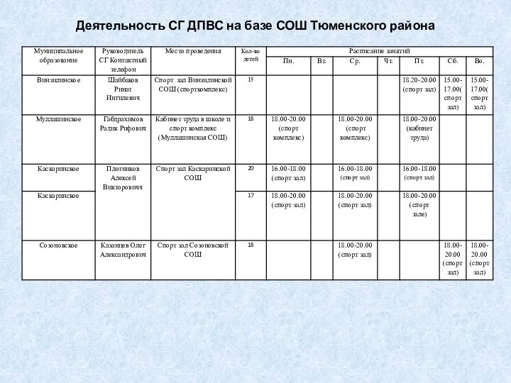 Деятельность СГ ДПВС на базе СОШ Тюменского района