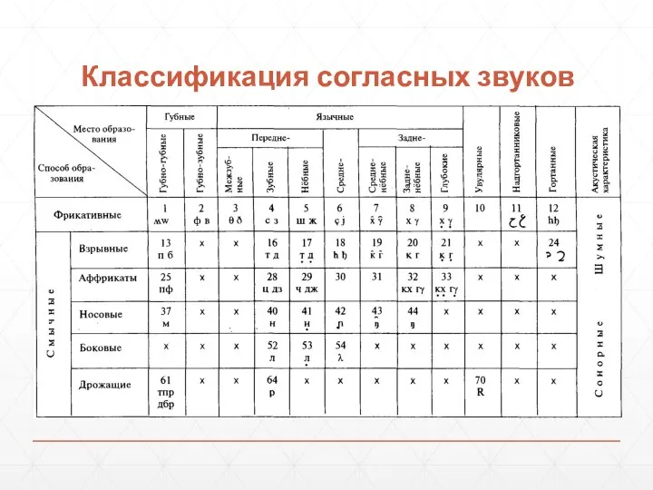 Классификация согласных звуков