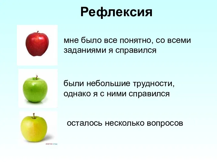 Рефлексия мне было все понятно, со всеми заданиями я справился были