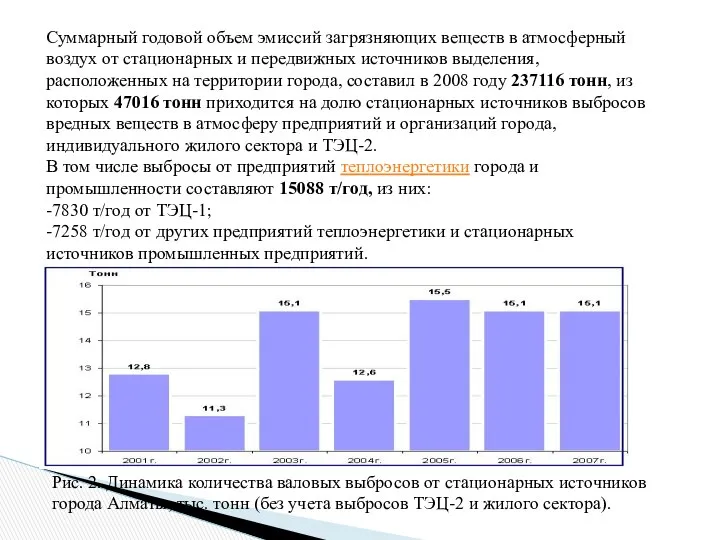 Суммарный годовой объем эмиссий загрязняющих веществ в атмосферный воздух от стационарных