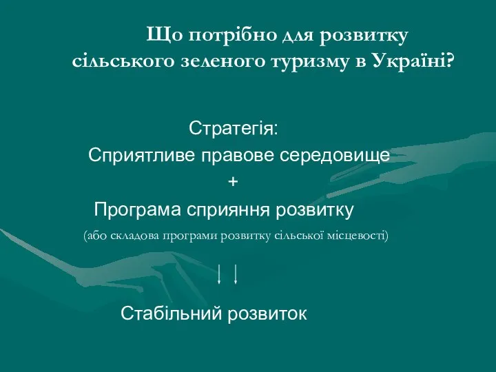 Що потрібно для розвитку сільського зеленого туризму в Україні? Cтратегія: Сприятливе