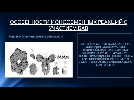 ОСОБЕННОСТИ ИОНООБМЕННЫХ РЕАКЦИЙ С УЧАСТИЕМ БАВ РАЗМЕР МОЛЕКУЛЫ ЦЕЛЕВОГО ПРОДУКТА ИОНИТ