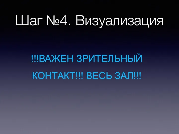 Шаг №4. Визуализация !!!ВАЖЕН ЗРИТЕЛЬНЫЙ КОНТАКТ!!! ВЕСЬ ЗАЛ!!!