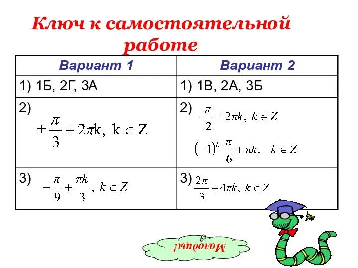 Ключ к самостоятельной работе Молодцы!