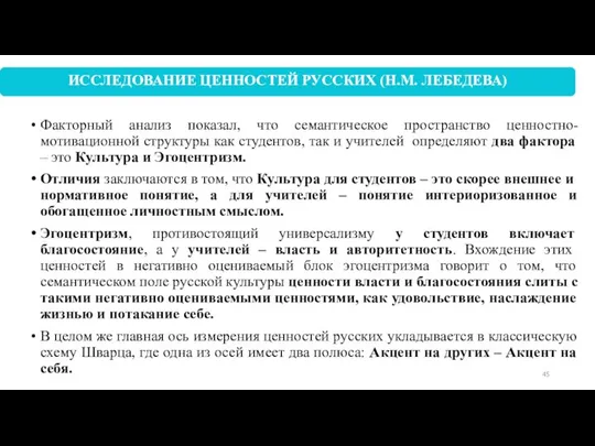 Факторный анализ показал, что семантическое пространство ценностно-мотивационной структуры как студентов, так