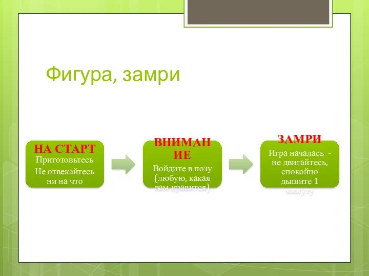 Фигура, замри НА СТАРТ Приготовьтесь Не отвекайтесь ни на что ВНИМАНИЕ