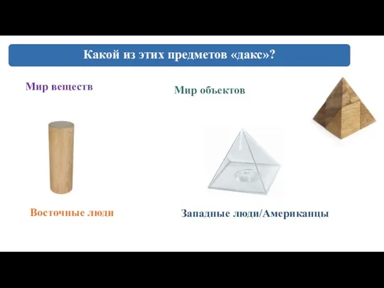 Какой из этих предметов «дакс»? Восточные люди Западные люди/Американцы Мир веществ