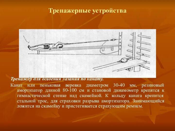 Тренажерные устройства Тренажер для освоения лазания по канату. Канат или пеньковая