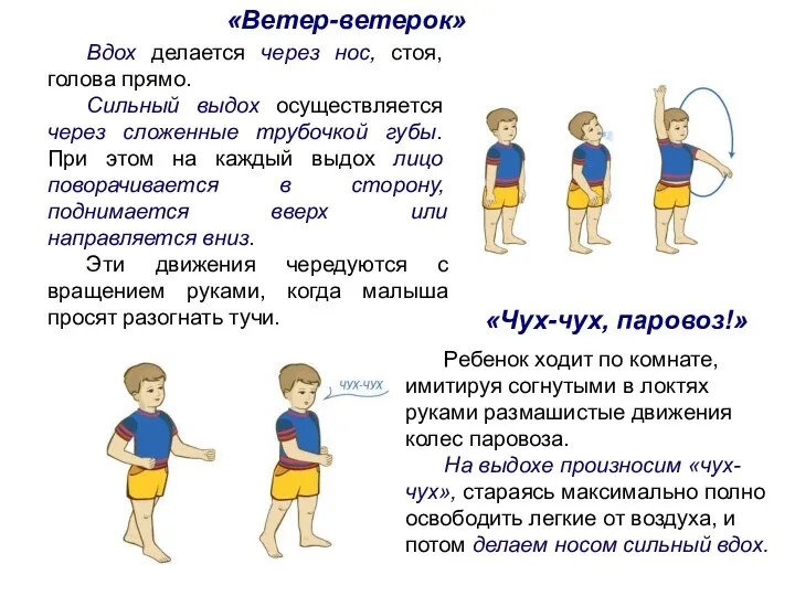 Вдох делается через нос, стоя, голова прямо. Сильный выдох осуществляется через