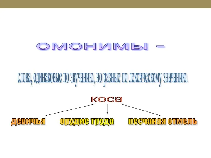 омонимы - слова, одинаковые по звучанию, но разные по лексическому значанию.