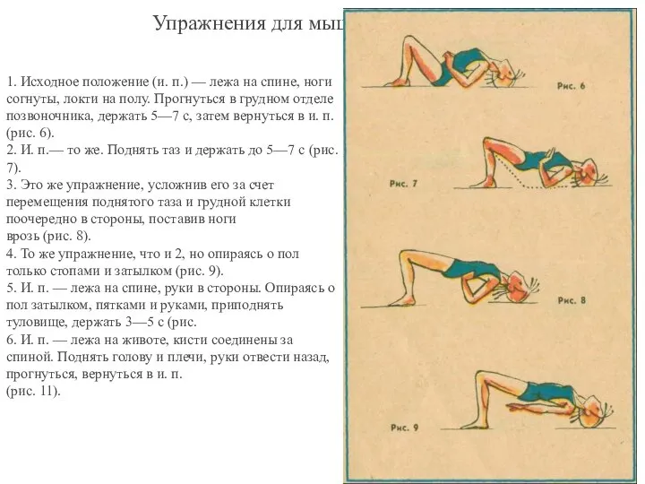 Упражнения для мышц спины 1. Исходное положение (и. п.) — лежа