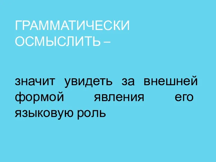 ГРАММАТИЧЕСКИ ОСМЫСЛИТЬ – значит увидеть за внешней формой явления его языковую роль