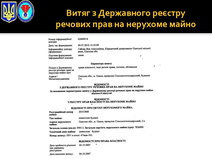 Витяг з Державного реєстру речових прав на нерухоме майно