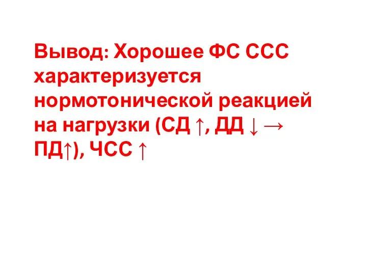 Вывод: Хорошее ФС ССС характеризуется нормотонической реакцией на нагрузки (СД ↑,