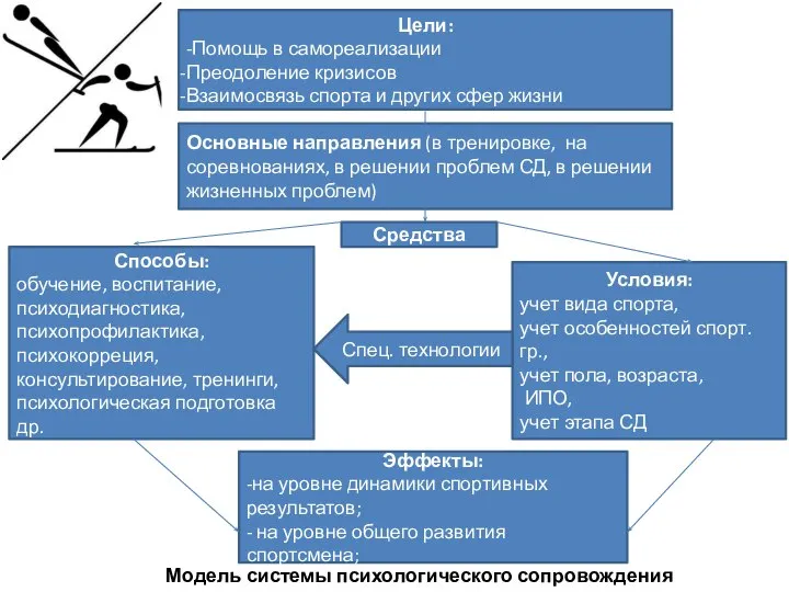 Цели: -Помощь в самореализации Преодоление кризисов Взаимосвязь спорта и других сфер