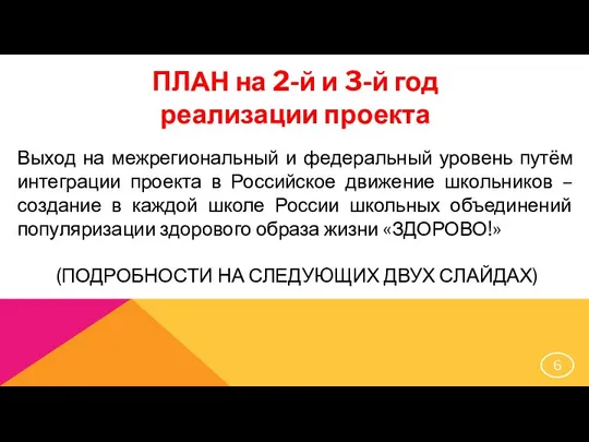 ПЛАН на 2-й и 3-й год реализации проекта Выход на межрегиональный